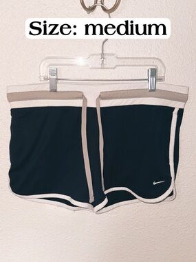Nike Black Athletic Shorts with Beige and White Trim
